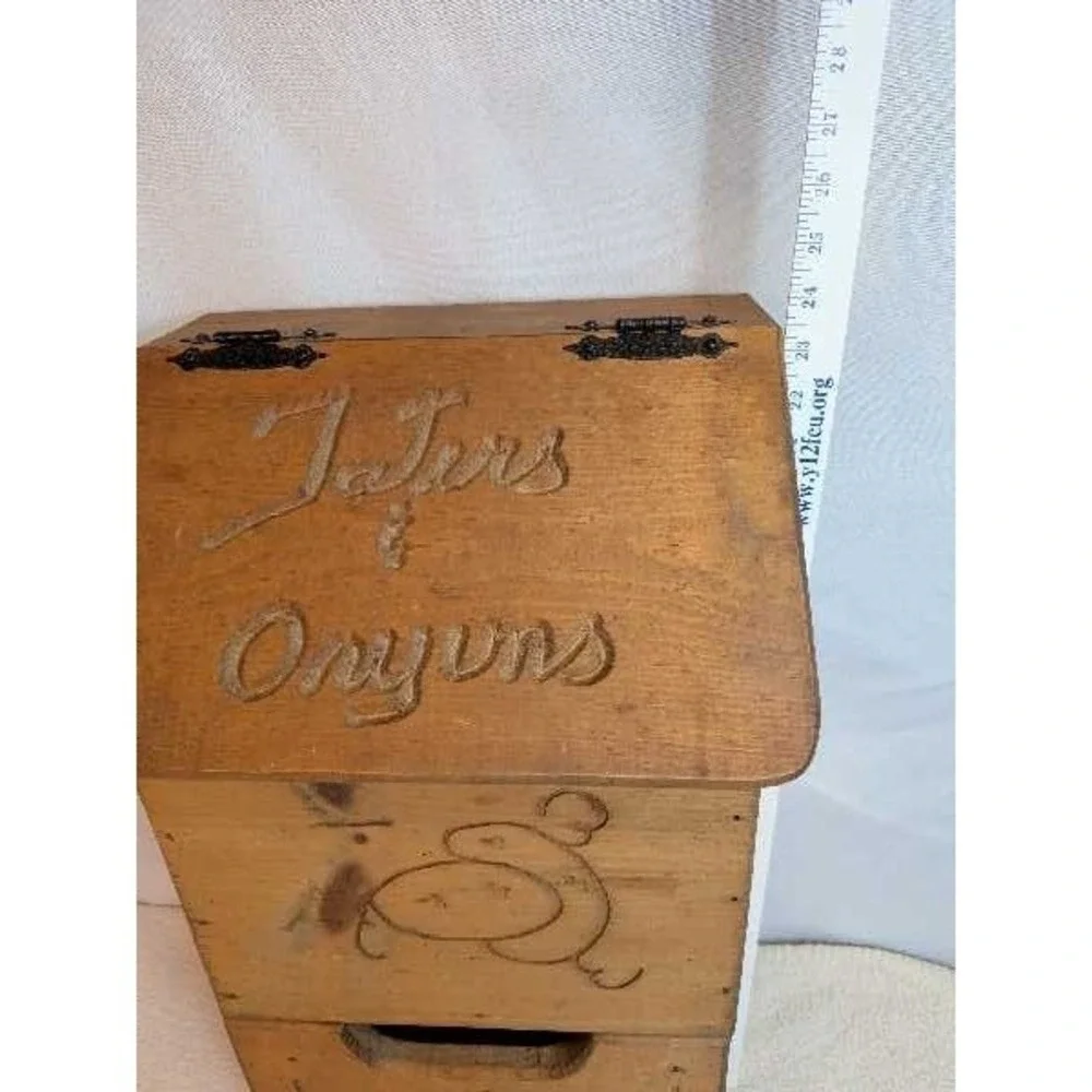 Vintage Wooden Taters & Onions Bin Storage Rustic Farmhouse Kitchen Onyuns‎